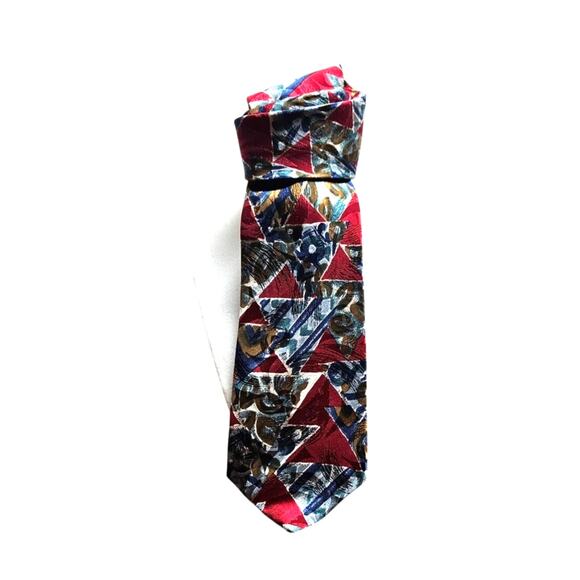 Men's Vintage 90's Red Blue Teal VAN HEUSEN by 417 100% Silk Neck Tie - Picture 1 of 3